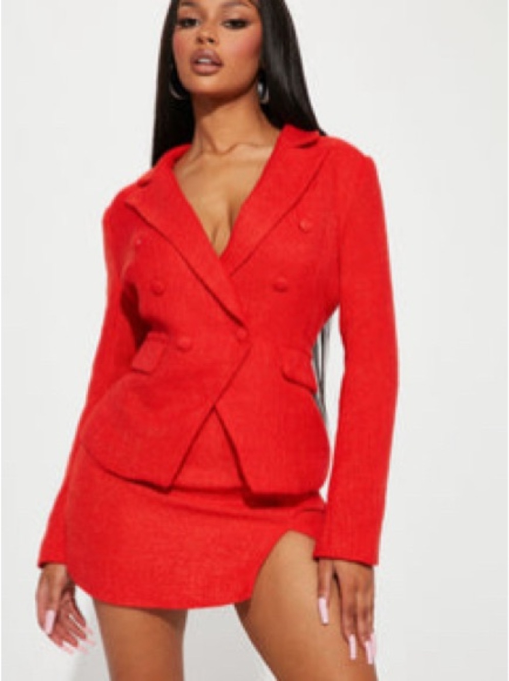 Red Double-Breasted Tailored Blazer Jacket and skirt SET- Women